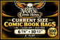 Von's Comic Bag's Current Size 100 Count 2MIL CLEAR OPP